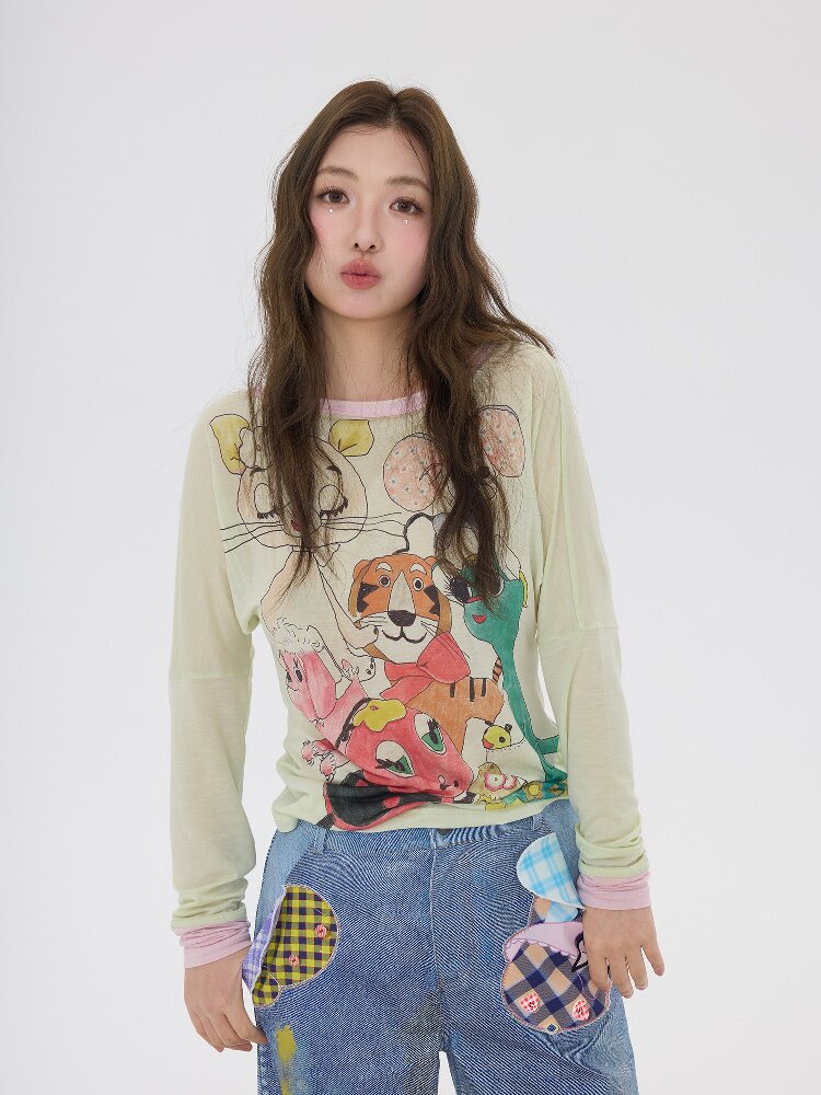 Light Green Graffiti Printed Smock【s0000016199】