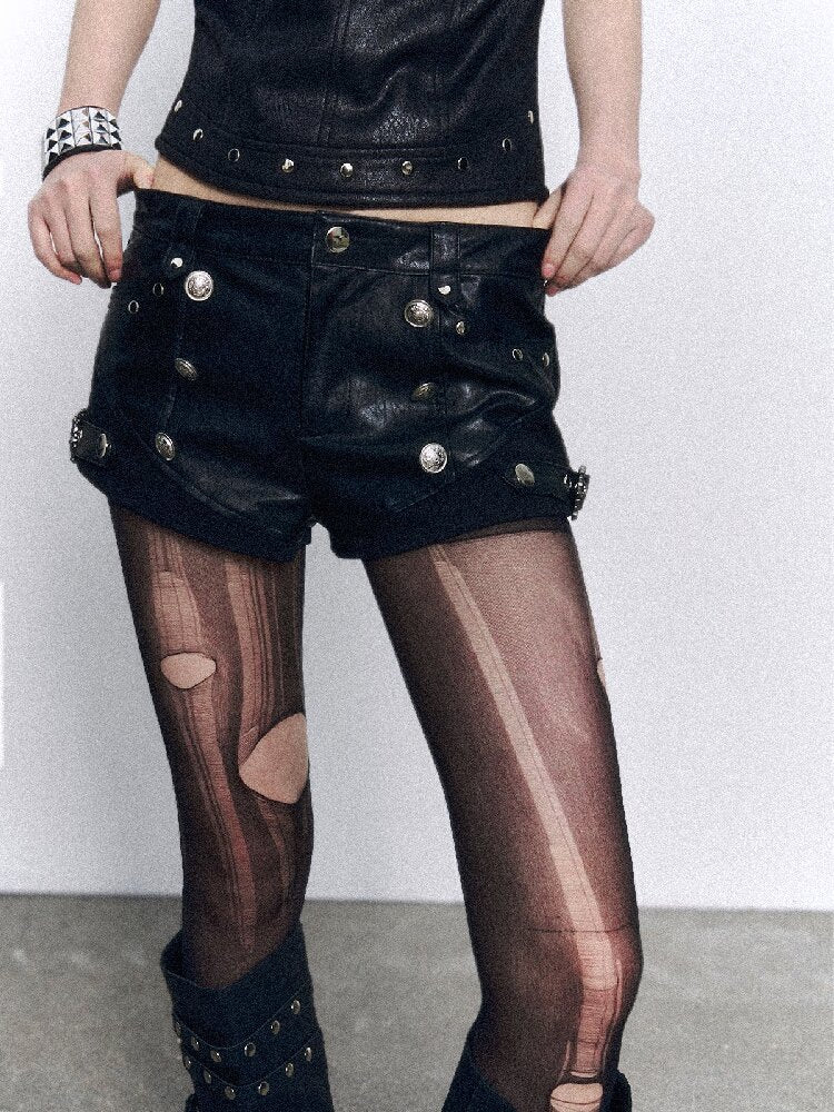 Punk Low-Rise Patchwork Leather Shorts【s0000015960】