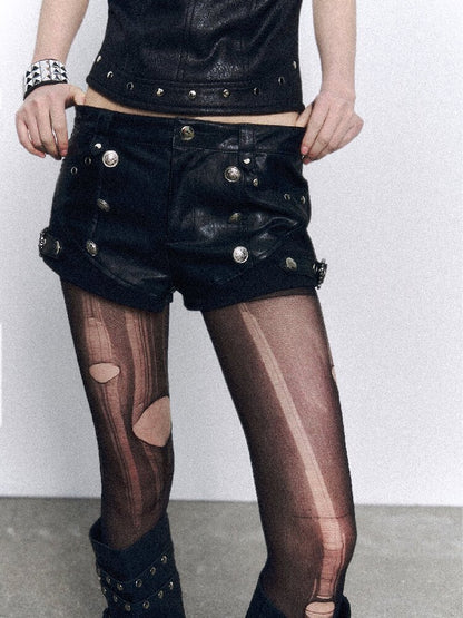 Punk Low-Rise Patchwork Leather Shorts【s0000015960】