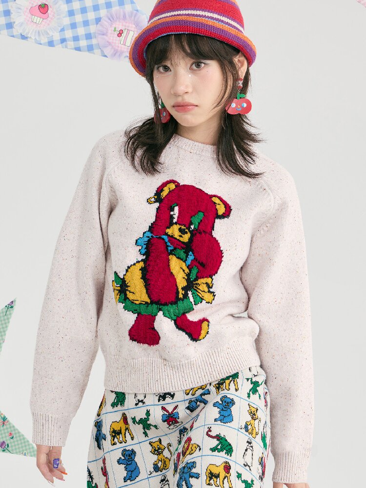 Colorful Mott Red Cartoon Bear Sweater【s0000019252】