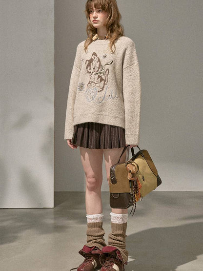 Playful Kitten Round Neck Long Sleeve Sweater【s0000014402】