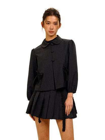 Wool Plaid Jacket Pleated Skirt【s0000017931】