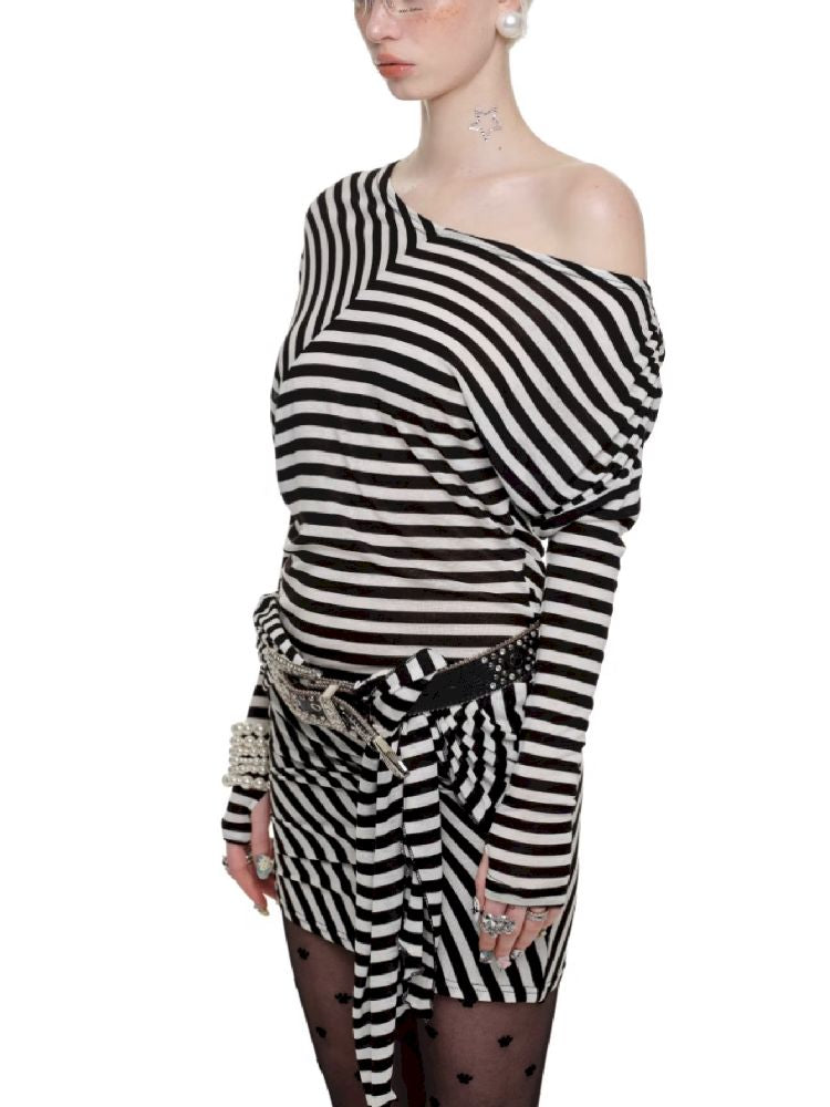 Black and White Striped Raglan Dress【s0000011613】