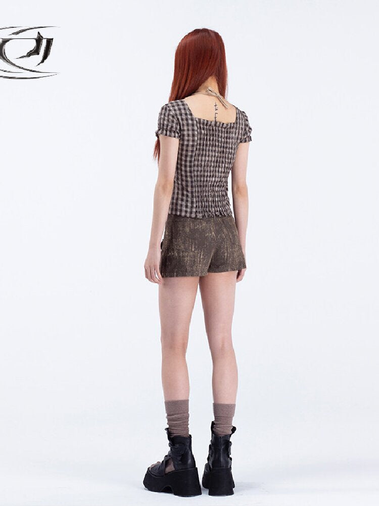 Cute Skull Denim Check Culottes【s0000018046】