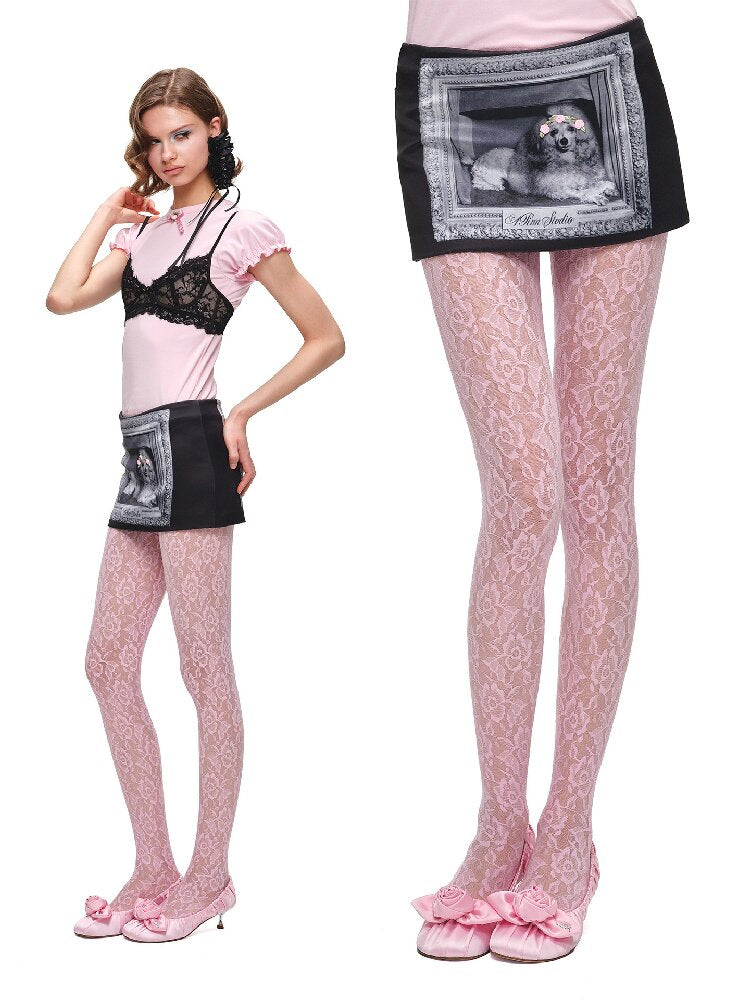 Satin Frame Dog Print Skirt【s0000016918】