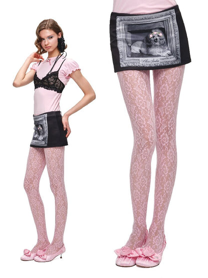 Satin Frame Dog Print Skirt【s0000016918】