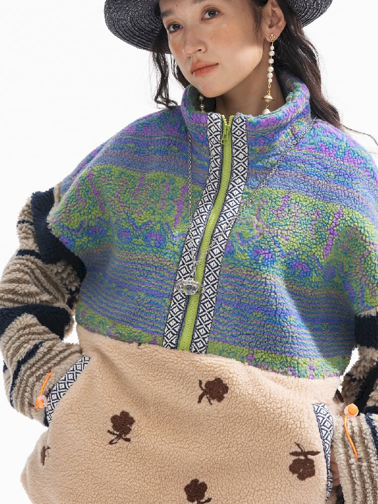 패치 워크 Lambswool 두꺼운 느슨한 재킷 [S0000011310]