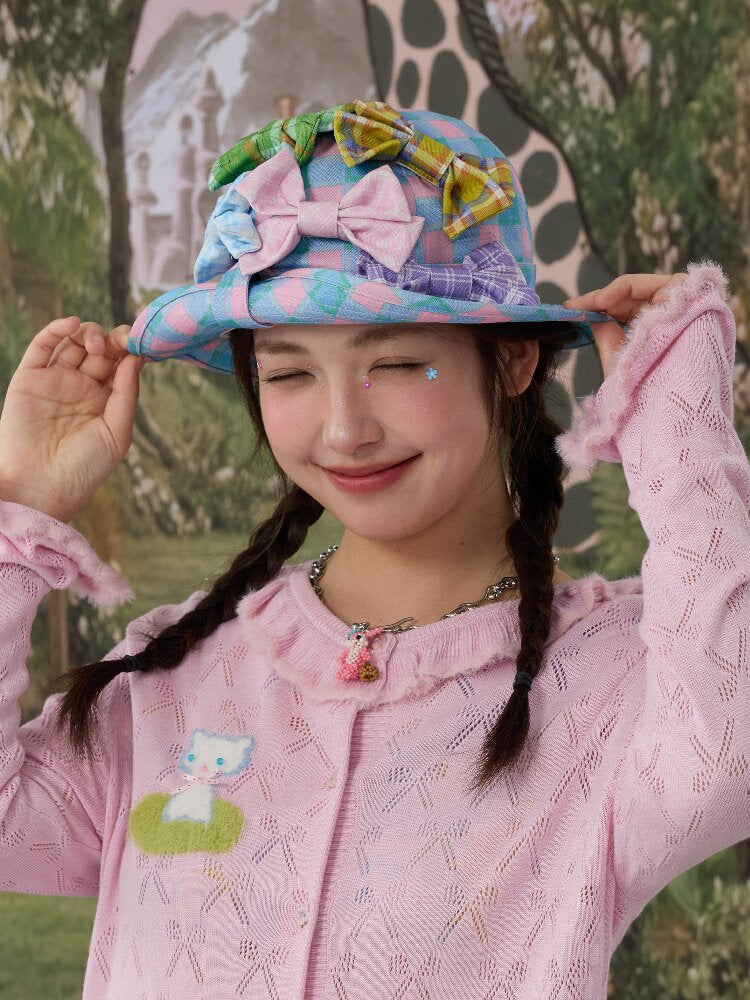 Plaid Print Bow Bucket Hat Casual【s0000017125】