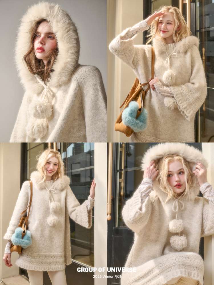 Thick Fleece Wool Knitted Cape Skirt Hooded【s0000014894】