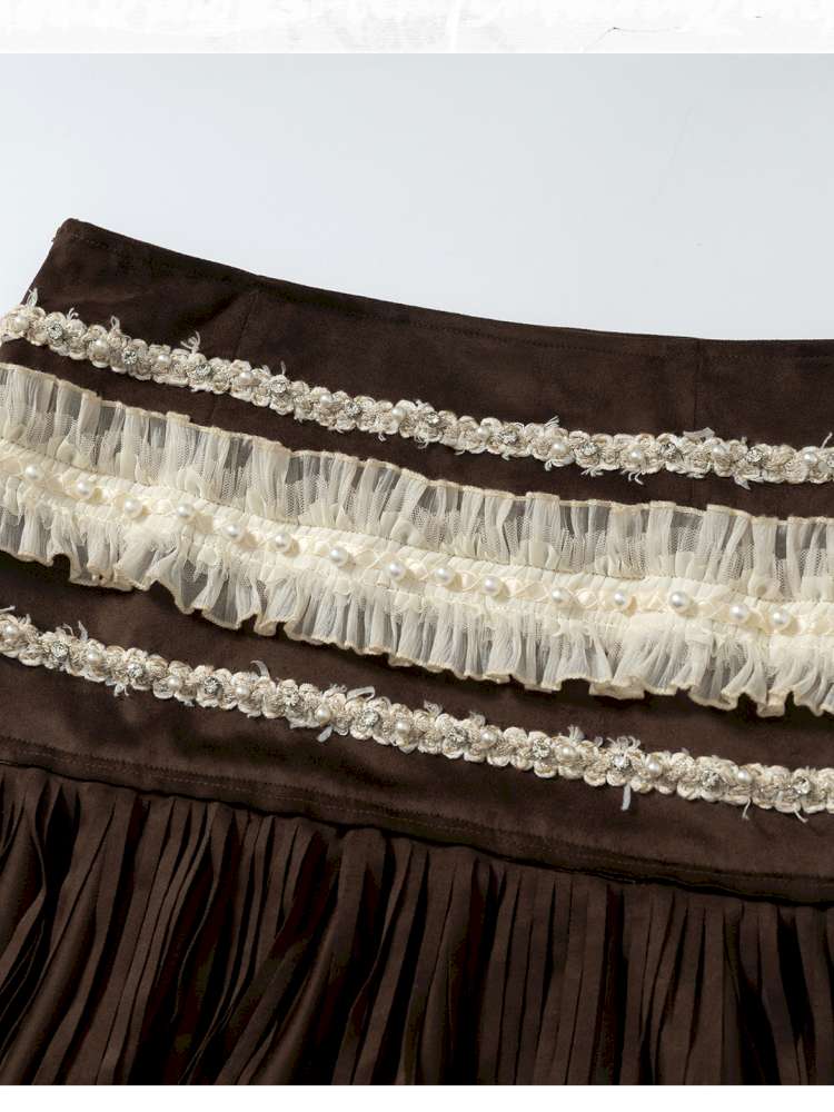 Lace Suede Fringe A-line Skirt【s0000014649】