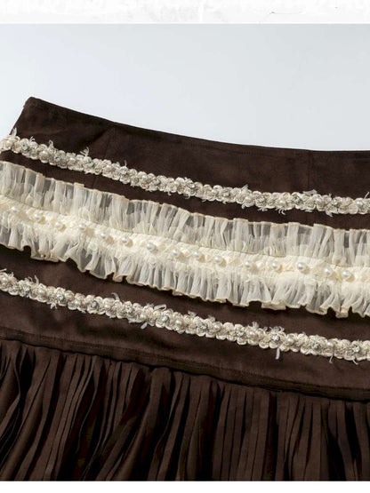 Lace Suede Fringe A-line Skirt【s0000014649】