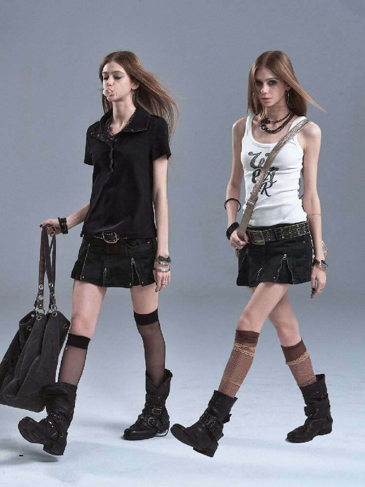 Camo Pleated Rivet Straight Skirt【s0000016633】