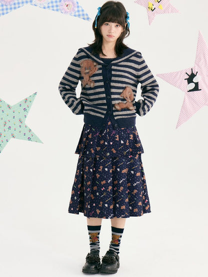 Striped Bear Navy Collar Cardigan【s0000018724】