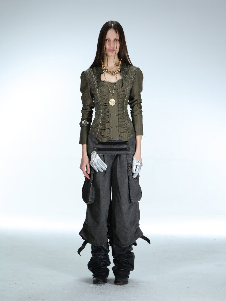 Vintage Lace Stitched Square Neck Shirt【s0000015910】