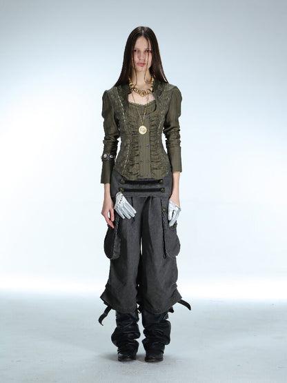 Vintage Lace Stitched Square Neck Shirt【s0000015910】