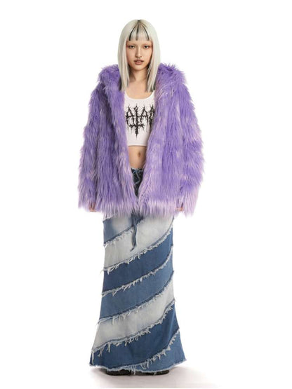 White Light Purple Fur Hooded Jacket【s0000014909】