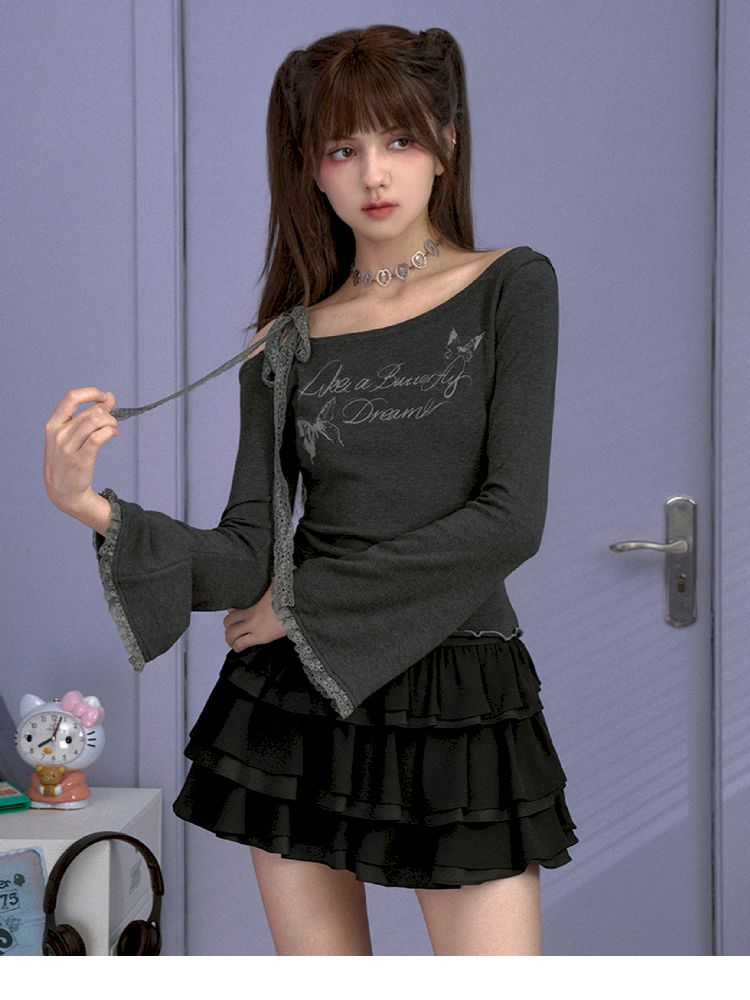 Bow strapless long-sleeved T-shirt【s0000010113】