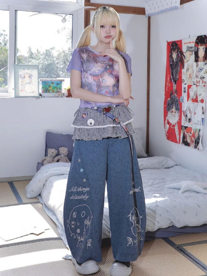 Stars Old Illustration Wide Leg Pants【s0000012202】