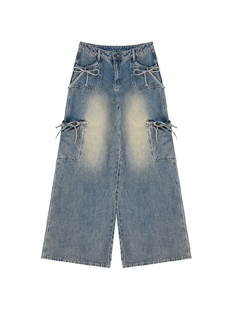 Bowknot High Waist workwear Denim Pants【s0000011675】