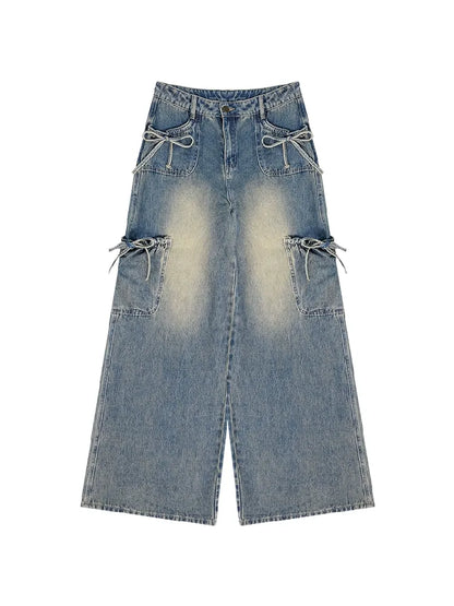 Bowknot High Waist workwear Denim Pants【s0000011675】