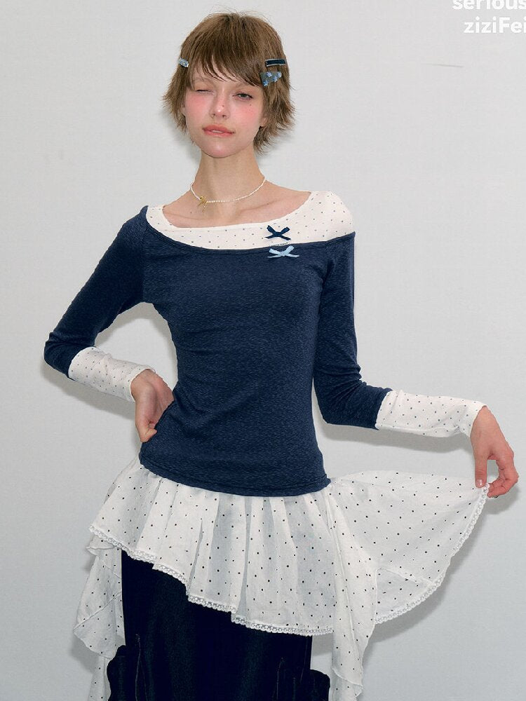 Polka Dot Patchwork Knit Top【s0000017892】