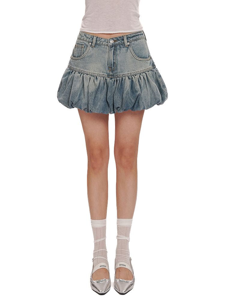 Fluffy bud mini denim skirt【s0000012525】