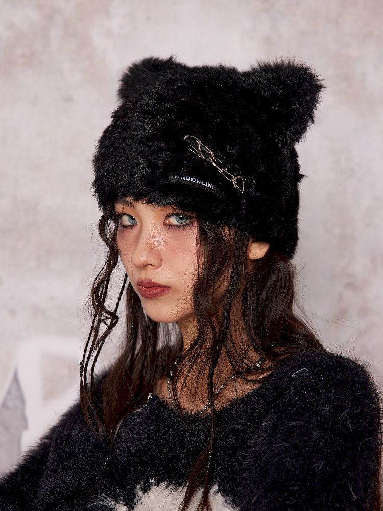 Metallic Punk Cat Ear Wool Hat【s0000004752】