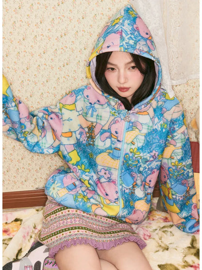 Bear Print Hooded Fleece Jacket【s0000014150】