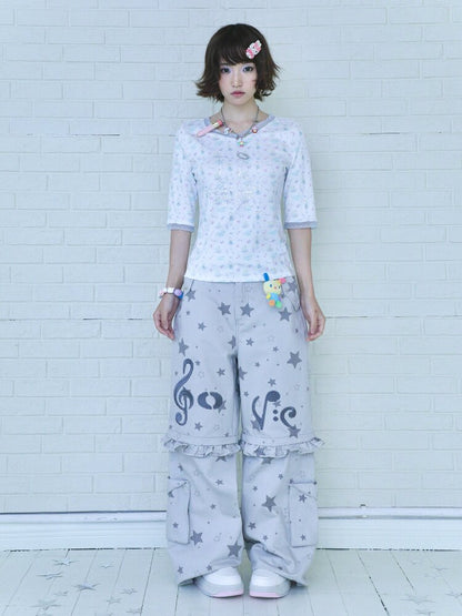 Embroidery Star Wide Leg Pants【s0000017129】