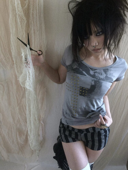 Punk Stud Portrait Modal Top【s0000018113】
