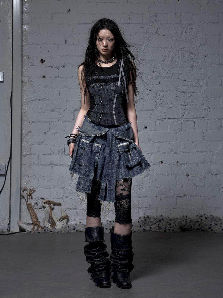 Hooded washed denim shirt dress skirt【s0000012784】
