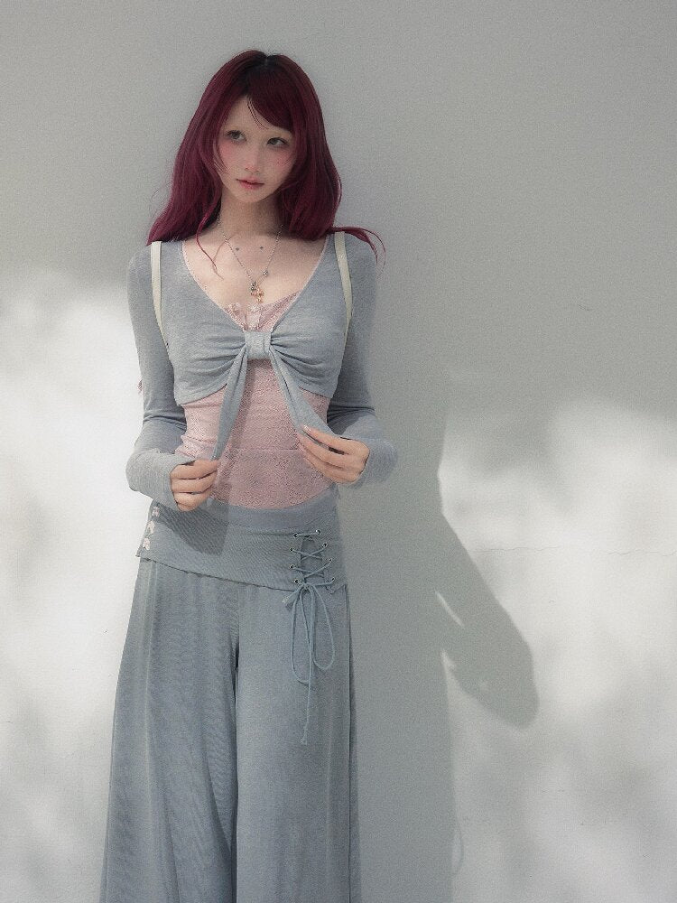 Gray Pink Patchwork Bow Strap Set【s0000019257】