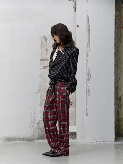 Pleated Plaid Casual Trousers【s0000014206】
