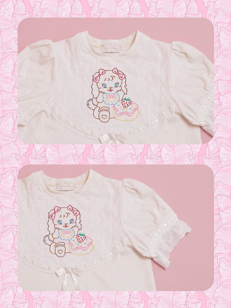 Lace Ribbon Bubble Sleeve T-Shirt【s0000012014】