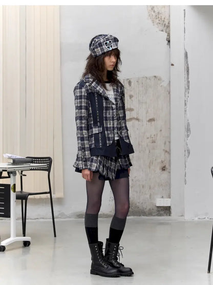 College Punk Badge Plaid Blazer【s0000014204】