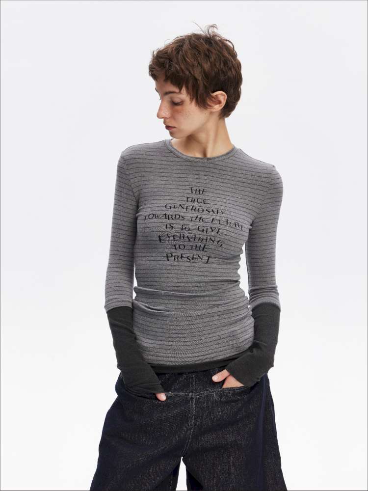 Fake Two-Piece Letter Print Slim Long-Sleeve T-Shirt【s0000014874】