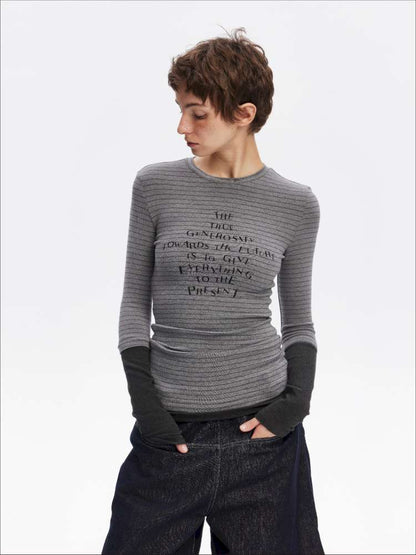 Fake Two-Piece Letter Print Slim Long-Sleeve T-Shirt【s0000014874】