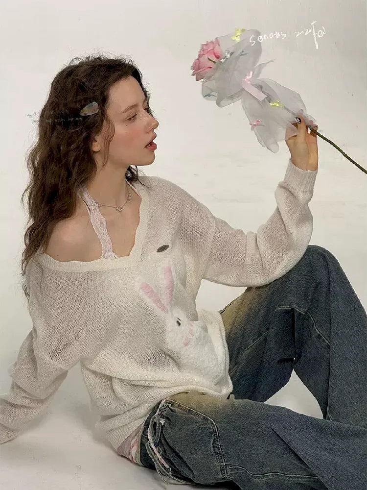 Large V-neck Knit Sunscreen Cover-up Shirt【s0000011682】