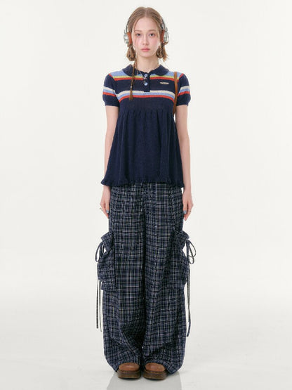 Plaid Pocket Wide Leg Slacks【s0000016607】