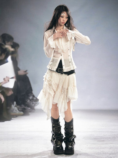 Lace Patchwork Irregular Mesh Skirt【s0000015449】