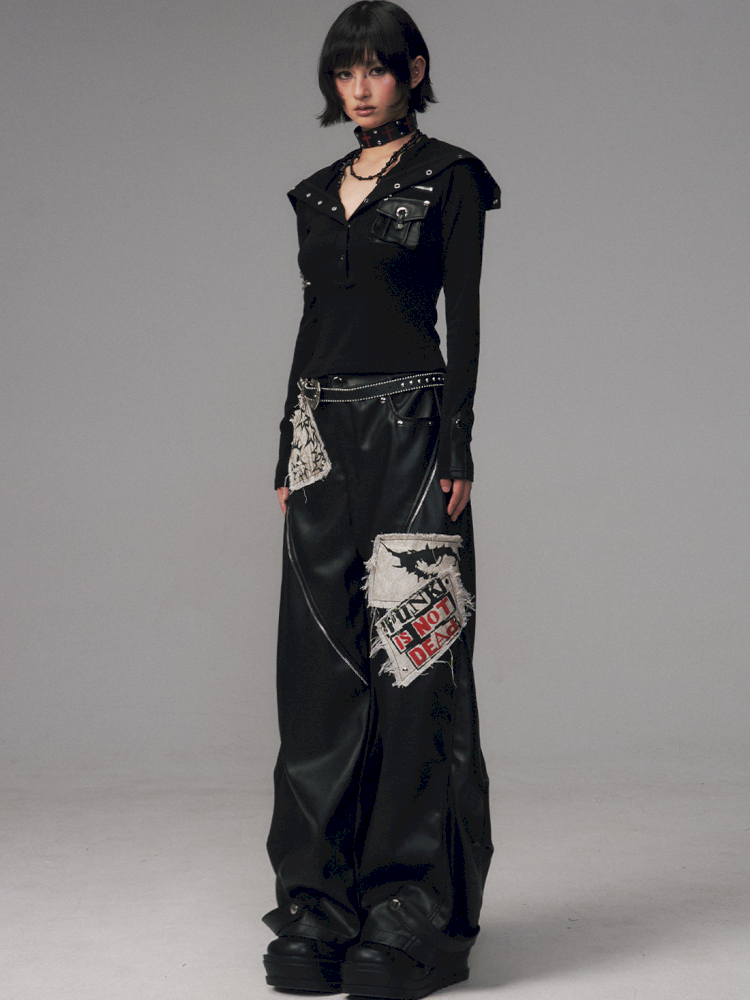 Studded Loose Curved-Leg Pants【s0000014455】