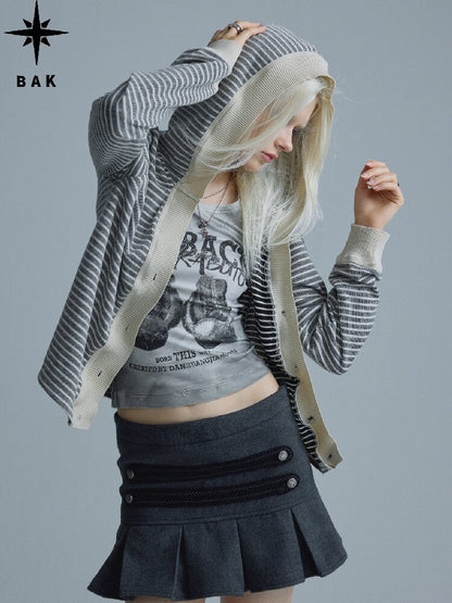 Gray Pleated Napoleon Mini Skirt【s0000018555】