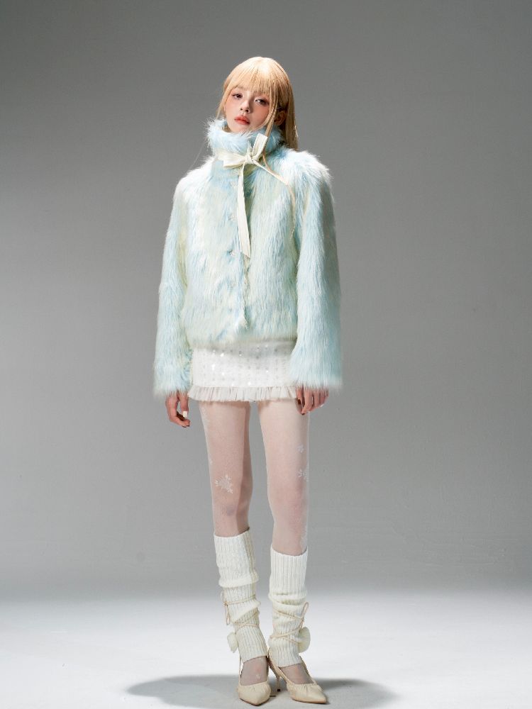 Blue Sweet Warm Fur Long Hair Outer【s0000005320】