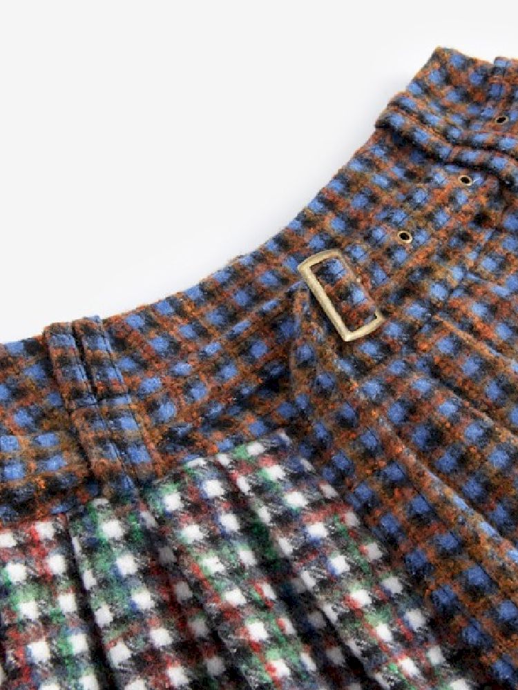 Three-color plaid splicing pleated skirt【s0000005411】