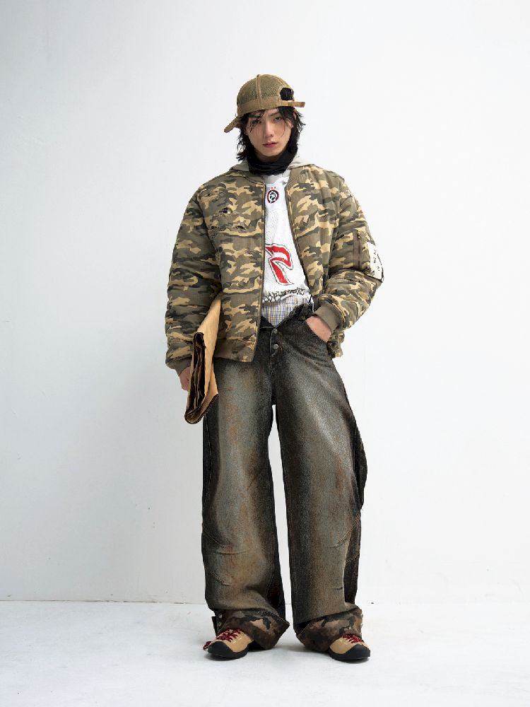 CAMOUFLAGE PATCHWORK STRAIGHT JEANS [S0000010447]