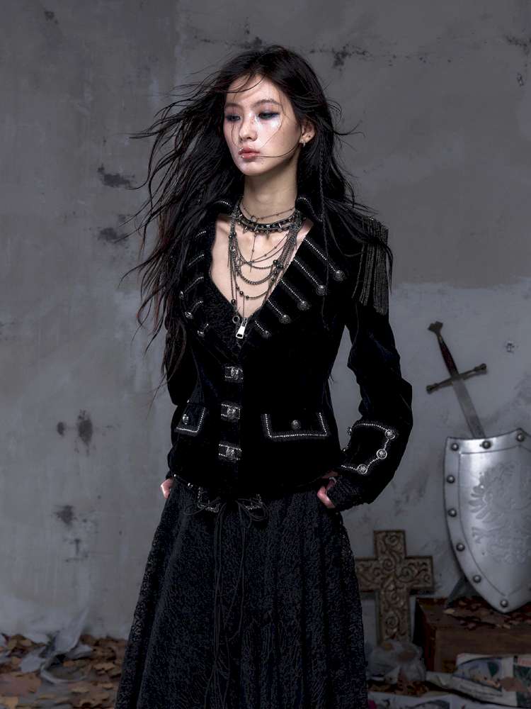 Waist-Defining Flocked Suit Jacket【s0000014458】