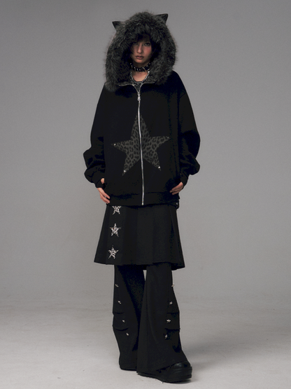 Cat Ears Leopard Print Fleece Hooded Jacket【s0000014708】