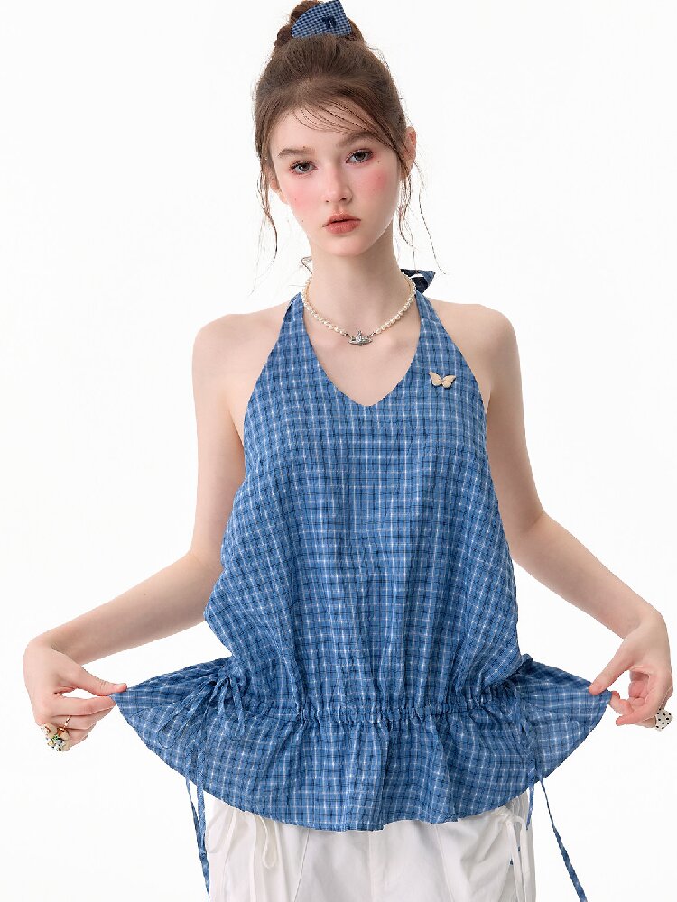 American Vintage Plaid Halter Top【s0000017751】