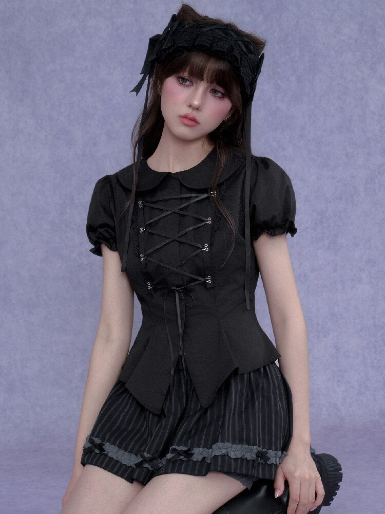 Strappy Puff Sleeve Shirt Top【s0000017272】