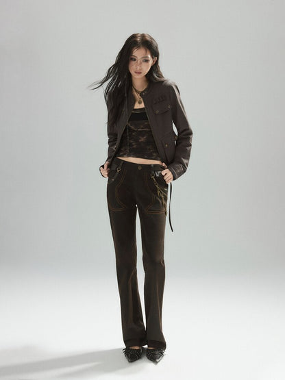 Coffee Low-Rise Leather Slacks【s0000015606】